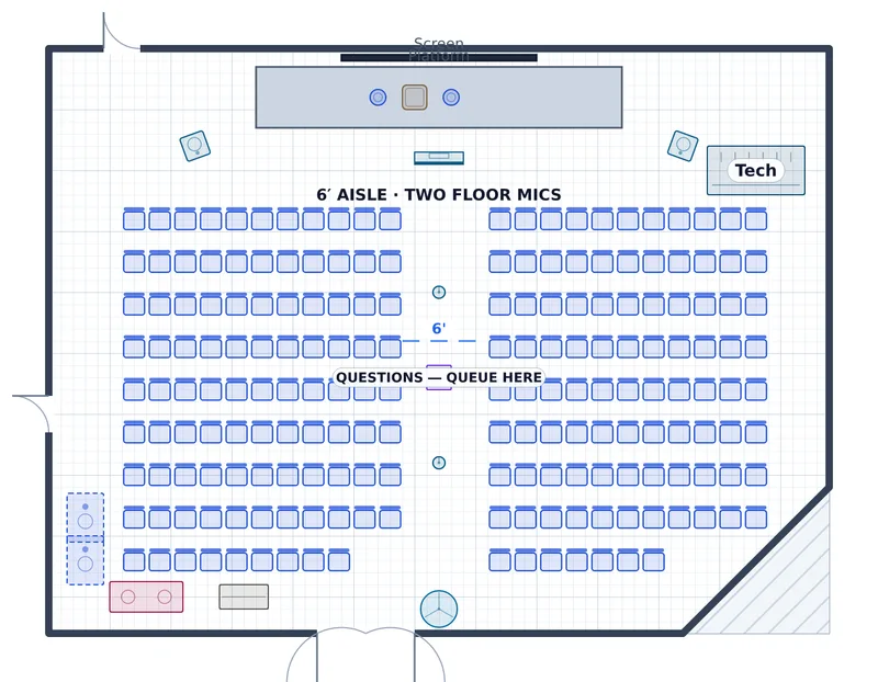 Town Hall — Torrey Seminar Hall — a to-scale floor plan of Torrey Seminar Hall at Kestrel University — Whitlock Memorial Union, 192 seated