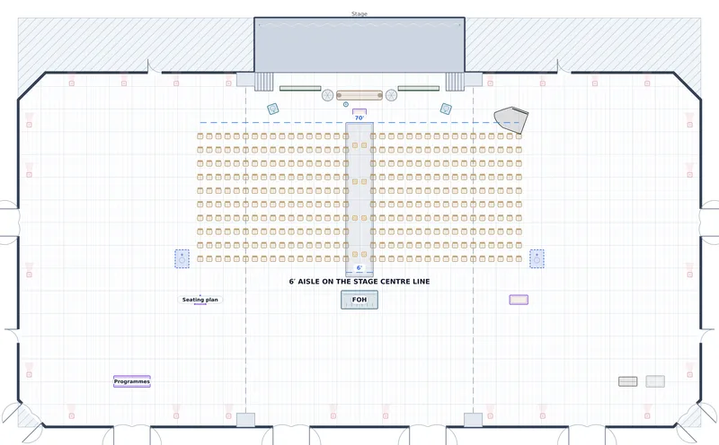 Ceremony — Grand Ballroom — a to-scale floor plan of Grand Ballroom at The Peregrine Hotel & Conference Center, 340 chairs