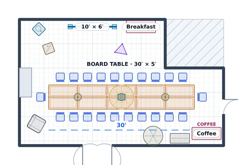 Board Meeting — Estate Boardroom — a to-scale floor plan of Estate Boardroom at Marisol Estate, 23 seated