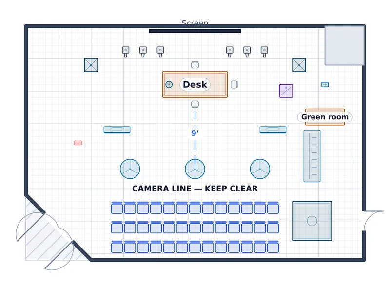 Hybrid Session — Vellum Studio — a to-scale floor plan of Vellum Studio at The Peregrine Hotel & Conference Center, 39 in the room