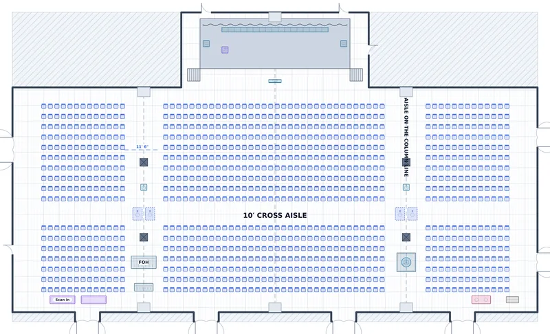 Opening Session — Sovereign Ballroom — a to-scale floor plan of Sovereign Ballroom at The Carrick Hotel & Convention Center, 1,020 theater