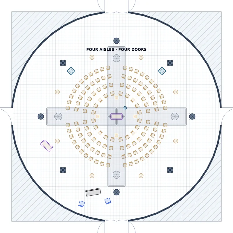 Ceremony — Rotunda Gallery — a to-scale floor plan of Rotunda Gallery at The Atheneum, 128 chairs